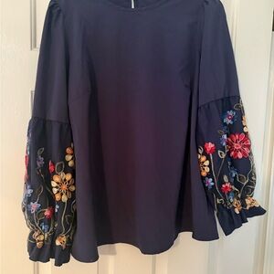 Embroidered Navy Blue Women's Top